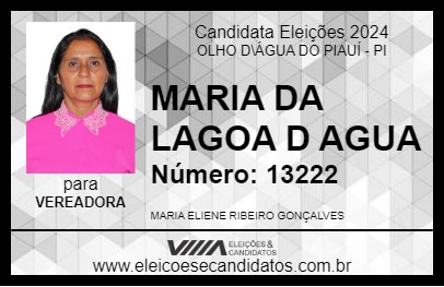 Candidato MARIA DA LAGOA D AGUA 2024 - OLHO D\ÁGUA DO PIAUÍ - Eleições