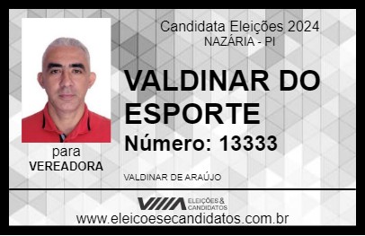 Candidato VALDINAR DO ESPORTE 2024 - NAZÁRIA - Eleições