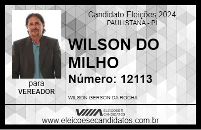 Candidato WILSON DO MILHO 2024 - PAULISTANA - Eleições