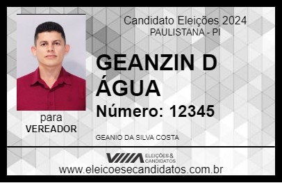 Candidato GEANZIN D ÁGUA 2024 - PAULISTANA - Eleições