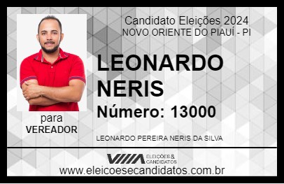 Candidato LEONARDO NERIS 2024 - NOVO ORIENTE DO PIAUÍ - Eleições