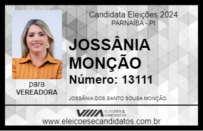 Candidato JOSSÂNIA MONÇÃO 2024 - PARNAÍBA - Eleições