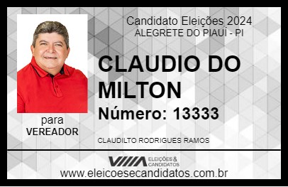 Candidato CLAUDIO DO MILTON 2024 - ALEGRETE DO PIAUÍ - Eleições