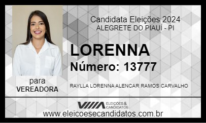 Candidato LORENNA 2024 - ALEGRETE DO PIAUÍ - Eleições