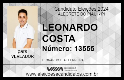 Candidato LEONARDO COSTA 2024 - ALEGRETE DO PIAUÍ - Eleições