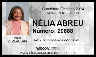 Candidato NÉLIA ABREU 2024 - MONSENHOR GIL - Eleições