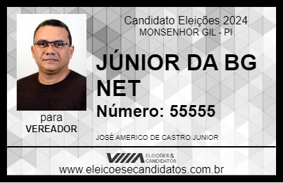 Candidato JÚNIOR DA BG NET 2024 - MONSENHOR GIL - Eleições