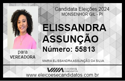 Candidato ELISSANDRA ASSUNÇÃO 2024 - MONSENHOR GIL - Eleições