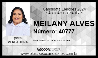 Candidato MEILANY ALVES 2024 - SÃO JOÃO DO PIAUÍ - Eleições