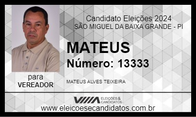 Candidato MATEUS 2024 - SÃO MIGUEL DA BAIXA GRANDE - Eleições