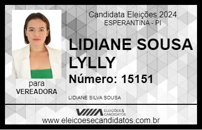 Candidato LIDIANE  SOUSA  LYLLY 2024 - ESPERANTINA - Eleições