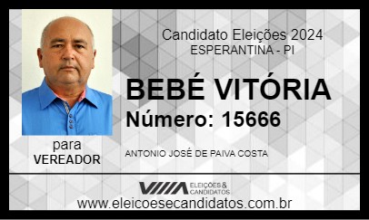 Candidato BEBÉ VITÓRIA 2024 - ESPERANTINA - Eleições