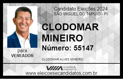 Candidato CLODOMAR MINEIRO 2024 - SÃO MIGUEL DO TAPUIO - Eleições