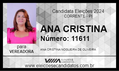 Candidato ANA CRISTINA 2024 - CORRENTE - Eleições