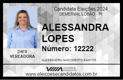 Candidato ALESSANDRA LOPES 2024 - DEMERVAL LOBÃO - Eleições