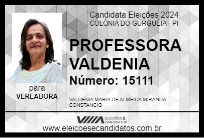 Candidato PROFESSORA VALDENIA 2024 - COLÔNIA DO GURGUÉIA - Eleições