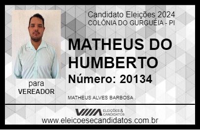 Candidato MATHEUS DO HUMBERTO 2024 - COLÔNIA DO GURGUÉIA - Eleições