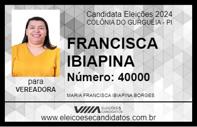 Candidato FRANCISCA IBIAPINA 2024 - COLÔNIA DO GURGUÉIA - Eleições