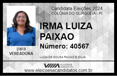 Candidato IRMA LUIZA PAIXAO 2024 - COLÔNIA DO GURGUÉIA - Eleições