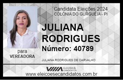 Candidato JULIANA RODRIGUES 2024 - COLÔNIA DO GURGUÉIA - Eleições