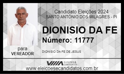 Candidato DIONISIO DA FE 2024 - SANTO ANTÔNIO DOS MILAGRES - Eleições