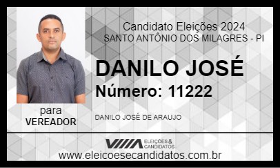 Candidato DANILO JOSÉ 2024 - SANTO ANTÔNIO DOS MILAGRES - Eleições