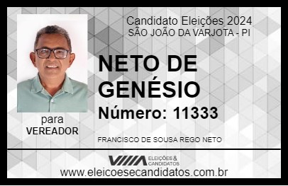 Candidato NETO DE GENÉSIO 2024 - SÃO JOÃO DA VARJOTA - Eleições