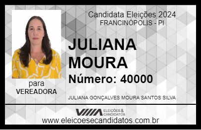 Candidato JULIANA MOURA 2024 - FRANCINÓPOLIS - Eleições