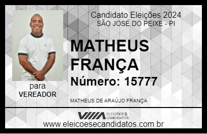 Candidato MATHEUS FRANÇA 2024 - SÃO JOSÉ DO PEIXE - Eleições