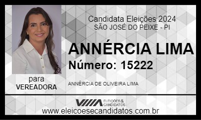 Candidato ANNÉRCIA LIMA 2024 - SÃO JOSÉ DO PEIXE - Eleições