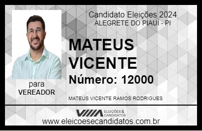 Candidato MATEUS VICENTE 2024 - ALEGRETE DO PIAUÍ - Eleições