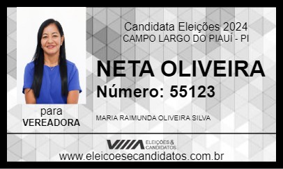 Candidato NETA OLIVEIRA 2024 - CAMPO LARGO DO PIAUÍ - Eleições