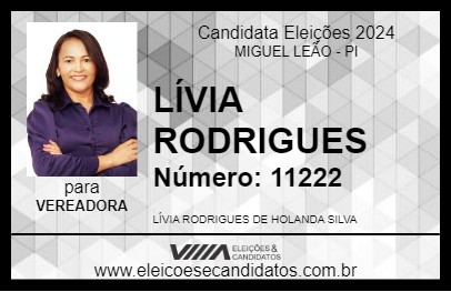 Candidato LÍVIA RODRIGUES 2024 - MIGUEL LEÃO - Eleições