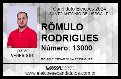 Candidato RÔMULO RODRIGUES 2024 - SANTO ANTÔNIO DE LISBOA - Eleições