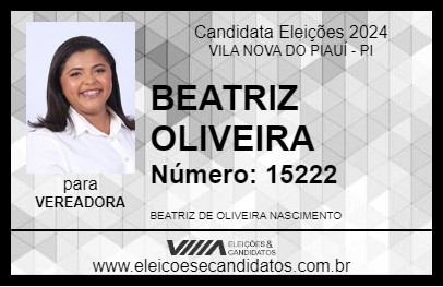 Candidato BEATRIZ OLIVEIRA 2024 - VILA NOVA DO PIAUÍ - Eleições