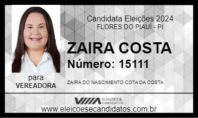 Candidato ZAIRA COSTA 2024 - FLORES DO PIAUÍ - Eleições