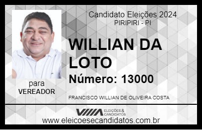 Candidato WILLIAN DA LOTO 2024 - PIRIPIRI - Eleições