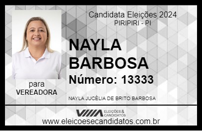 Candidato NAYLA BARBOSA 2024 - PIRIPIRI - Eleições