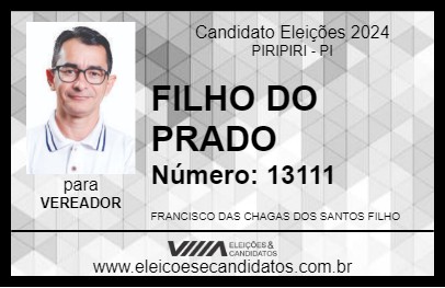 Candidato FILHO DO PRADO 2024 - PIRIPIRI - Eleições