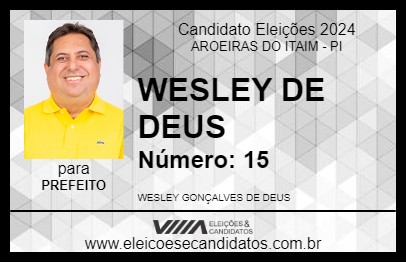 Candidato WESLEY DE DEUS 2024 - AROEIRAS DO ITAIM - Eleições