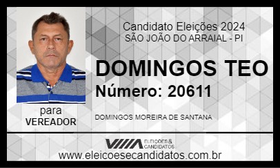 Candidato DOMINGOS TEO 2024 - SÃO JOÃO DO ARRAIAL - Eleições