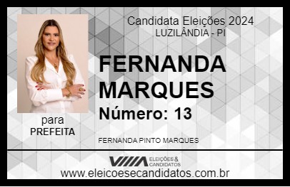 Candidato FERNANDA MARQUES 2024 - LUZILÂNDIA - Eleições