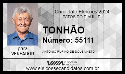 Candidato TONHÃO 2024 - PATOS DO PIAUÍ - Eleições