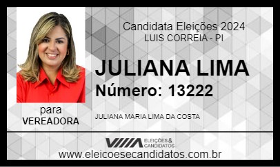 Candidato JULIANA LIMA 2024 - LUIS CORREIA - Eleições