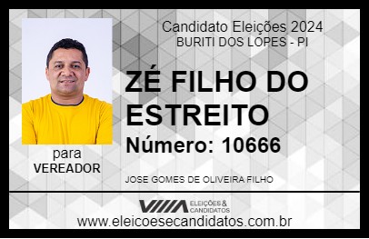 Candidato ZÉ FILHO DO ESTREITO 2024 - BURITI DOS LOPES - Eleições