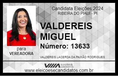 Candidato VALDEREIS MIGUEL 2024 - RIBEIRA DO PIAUÍ - Eleições