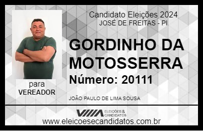 Candidato GORDINHO DA MOTOSSERRA 2024 - JOSÉ DE FREITAS - Eleições