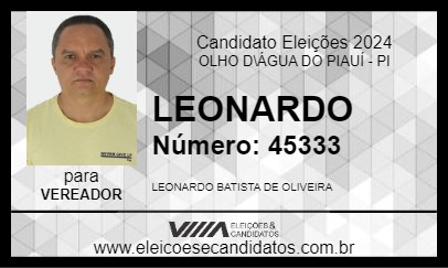 Candidato LEONARDO 2024 - OLHO D\ÁGUA DO PIAUÍ - Eleições