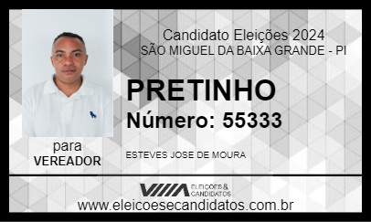 Candidato PRETINHO 2024 - SÃO MIGUEL DA BAIXA GRANDE - Eleições