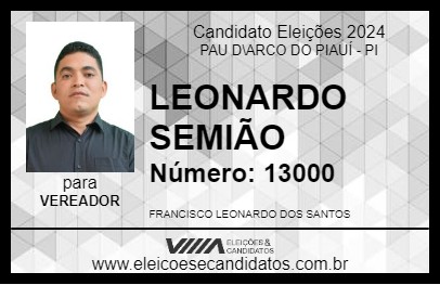 Candidato LEONARDO SIMEÃO 2024 - PAU D\ARCO DO PIAUÍ - Eleições